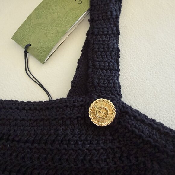 NWT GUCCI Crochet-Knit Sleeveless Crop Top Sz L Black 100% Authentic - Picture 6 of 10